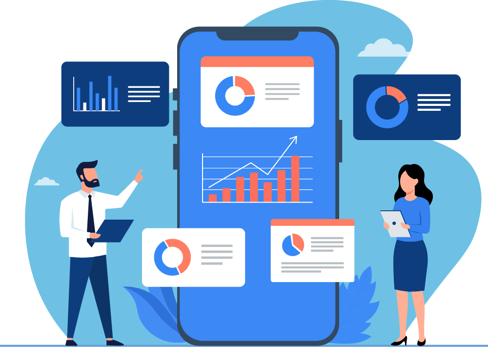 Mobile Business Analytics Dashboard with Data Charts – Digital Marketing Analysis Flat Vector Illustration